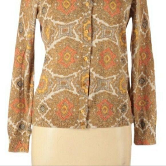 Talbots Cardigan Cotton Button Retro 70s Geek Secretary Grannycore Medallion M - Picture 6 of 11